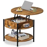 WLIVE Couchtisch Couchtisch Höhenverstellbarer Runder, 2-facher Stauraum & Ablage (Packung, 1 Tisch), Beistelltisch aus Holz & Metall, höhenverstellbar, 60 x 60 x 48-61 cm braun quadratischer | 60 cm x 61 cm x 60 cm
