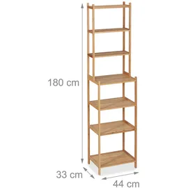 Relaxdays Badregal, Bambus, HxBxT 180 x 44 x 33 cm, 7 Ablagen, stehendes Regal für Küche & Badezimmer, Standregal, Natur