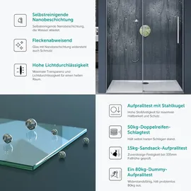 doporro Duschtür Nischentür dusche Duschabtrennung Duschkabine 100x195cm Duschwand Chrom ESG-Sicherheitsglas Duschabtrennung mit Soft-Close Klarglas inkl. Nano-Beschichtung Teramo12k-plus