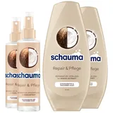 Schauma Sprühpflege Repair & Pflege (2x200 ml) Hitzeschutz für regeneriertes Haar & Schwarzkopf Spülung Repair & Pflege (2x250 ml) mit Kokos-Extrakt pflegt trockenes Haar