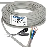 EBROM NYM-J 5x1,5 mm2 - Mantelleitung - Installationskabel - Feuchtraumkabel - grau - Auswahl in 5 Meter Schritten, Meterware auf den Meter genau - Ihre Auswahl: NYM-J 5x1,5 mm2, Länge: 70 m