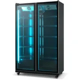 Romux® Glastürkühlschrank MD 1050 Liter 2 Türen Schwarz mit Belüftet | Professioneller Getränkekühlschrank mit Glastür & LED