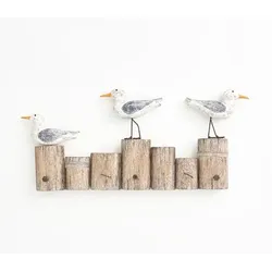 Garderobenhaken Möwen auf Holzstumpfe