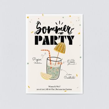 Einladungskarten Sommerfest (5 Karten) selbst gestalten, Sommerparty - Gelb