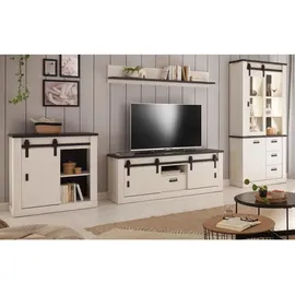 furn.design Wohnwand "Stove" in weiß Pinie Schrankwand 4-teilig 388 x 201 cm, - Weiß, Dunkelgrau