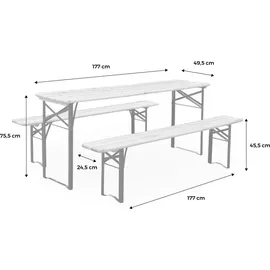 sweeek - 2er-Set klappbarer Partytische aus Tannenholz mit je 2 Bänken - Natur