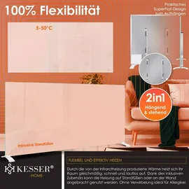 Kesser KESSER® Infrarotheizung Glaskonvektor Glasheizung Energiesparend 2in1 Standgerät & Wandmontage Elektroheizung mit Erkennung Offener Fenster + Fernbedienung & App-Steuerung Thermostat Heizpaneel