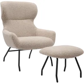 SalesFever Sessel Eloise Teddyfell 79 x 103 x 82 cm taupe mit Hocker
