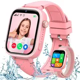 Smartwatch Kinder mit GPS und 4G Video Telefonfunktionen, Schulmodus, SOS, SIM-Telefon Uhr, mit Kamera, Wecker, IP68 Wasserdicht, Kinder Smart Watch - Rosa