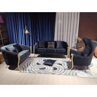 JVmoebel Sofa Luxuriöse Polstergarnitur Sessel 3+2+1 Sitzer Schwarz Samt, Made in Europe schwarz