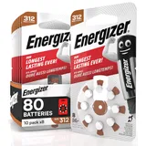 80 Energizer Hörgerätebatterien für Kopfhörer, Größe 312, braun, ohne Quecksilber, 10 Packungen mit je 8 Batterien
