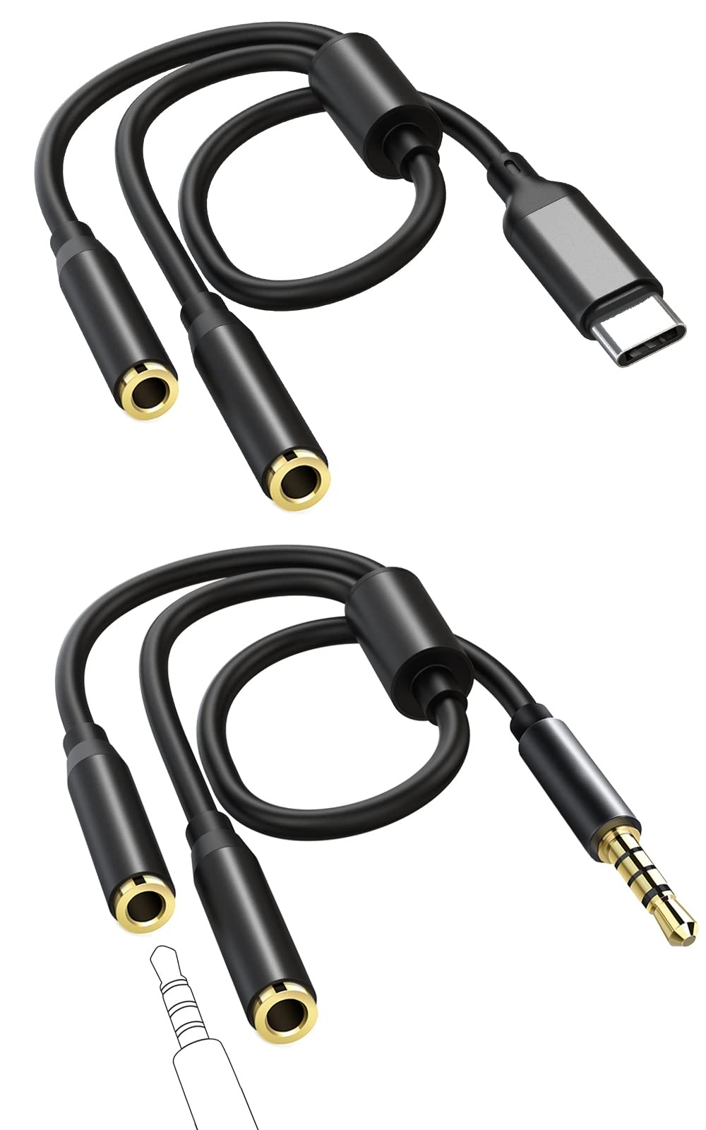 NOLYTH Kopfhörer Audio Adapter Splitter Kabel-2 Stück, USB C auf 3.5mm Klinke Audio Adapter-3.5mm Audio Y Splitter Kabel, Kopfhörer Audio Adapter für Kopfhörer/Tablet/Smartphones/MP3 Player