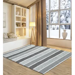 Wollteppich MY HOME "Diemlern", beige (natur grau), B:65cm H:10mm L:130cm, Schurwolle, Teppiche, Handweb Teppich, reine Wolle, gestreift, modernes Design, Wohnzimmer