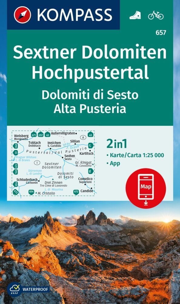 Kompass Wanderkarte 657 Sextner Dolomiten  Hochpustertal / Dolomiti Di Sesto  Alta Pusteria 1:25.000  Karte (im Sinne von Landkarte)