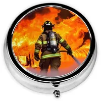 Pillendose mit Feuerwehrmann und Flamme, bedruckt, 3 Fächer, niedlicher Medizin-Organizer, Reise-Pillendose, tragbarer Pillendosenhalter