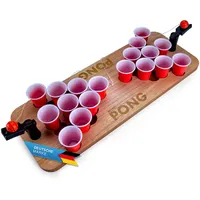 GOODS+GADGETS Mini Beer-Pong Spiel für Jede Party; Bier-Pong Spiel-Tisch mit Getränke Bechern für Shot-Pong Matches; Komplett-Set aus Holz; 60 x 22 x 8 cm