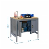 PROREGAL® Werkbank Werkbank Buffalo mit Schrank, HxBxT 84x120x76cm, Traglast 600kg, Grau, (2 verschiedene Größen (HxBxT 84 x 90/120 x 61/76cm), Traglast 600kg, Blau/Grau) grau 120 cm x 84 cm x 76 cm