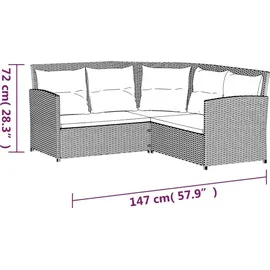 vidaXL 2-tlg Sofagarnitur in L-Form mit Kissen Schwarz Poly Rattan