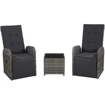 vidaXL 3-tlg. Bistro-Set mit Auflagen Poly Rattan Grau
