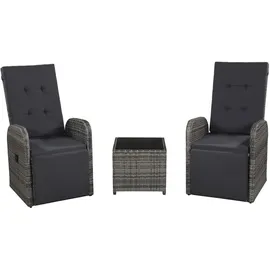 vidaXL 3-tlg. Bistro-Set mit Auflagen Poly Rattan Grau