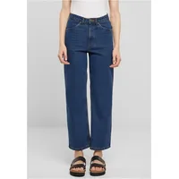 URBAN CLASSICS Cropped Straight Leg Jeans Mid Indigo Washed