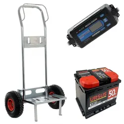 Komplettes Set: Batteriewagen Geotech + Batteria 60 Ah + Ladegerät Awelco Automatic 20