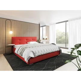 Mirjan24 Polsterbett mit Bettkasten Lazio, Stilvoll Doppelbett, Lattenrost ist im Bettkasten integriert, Gasdruckfeder (Farbe: Soft 010, Größe: 1... - Rot