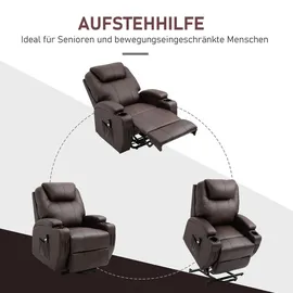 Homcom Sessel mit Aufstehhilfe Relaxsessel mit Becherhalter, Seitentasche und Seitentaschen braun