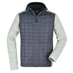 Herren Strickfleece Hybridjacke JN772, hell-melange/anthrazit-melange, Größe L - hell-melange/anthrazit-melange - L