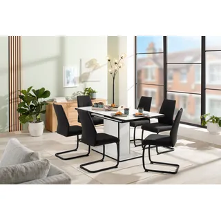 Hela Essgruppe Ariana, Esstisch mit 6 Stühlen, ausziehbarer Küchentisch, (Set, 7-tlg., 1 Tisch ausziehbar / 6 Stühle), Tisch 120-160cm, 6 Stühle mit hoher Belastbarkeit schwarz