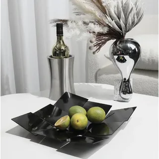 JUNYFFF Rostfreier Stahl Obstkorb, Obstschale Aufbewahrung Schüssel Dekoschale Für Zuhause Und Büro, 34Cmx34cm,Schwarz