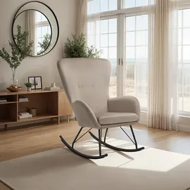 Tectake tectake® Schaukelstuhl Schwarz, Beige, Kunststoff, 70x100x93 cm, Wohnzimmer, Sessel, Schaukelstühle