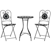 vidaXL Mosaik-Bistro-Set Schwarz und Weiß Eisen und Keramik