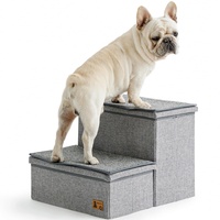 BEDELITE Hundetreppe für große Hunde, schwerbelastete, faltbare Haustiertreppe bis zu 90 kg, mit abnehmbaren Matten und Aufbewahrung, 2 Etagen Hundetreppe für Bett und Couch, Grau