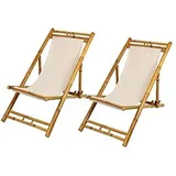 Spetebo 2X Bambus Gartenliege Natur - 2er Set Liegestühle - Sonnenliege Strandliege Relaxliege