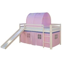 Homestyle4u Hochbett mit Rutsche Treppe Vorhang Tunnel Rosa Homestyle4u