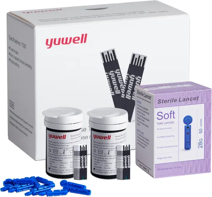 yuwell Blutzuckerteststreifen zur Modell 710, 50 Stück (inklusive Streifen und Lanzetten)
