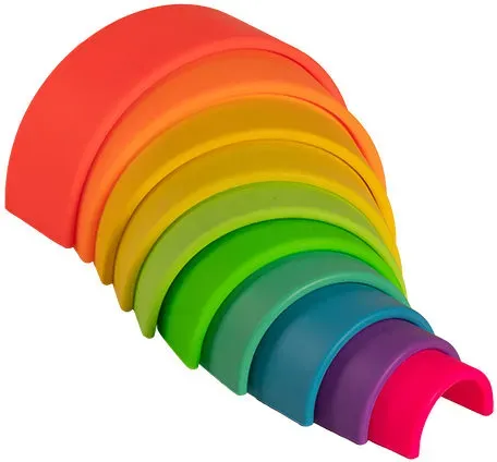 Silikon Regenbogen Stapelspielzeug 10-teilig neonfarben, flexibel, spülmaschinenfest - dëna - Fördert Feinmotorik, Montessori