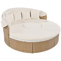 KLAM HOME Garten-Essgruppe Garten-Sonneninsel mit ausziehbares Baldachin anhebbare Tischplatte, (inklusive aller Kissen und Sitzkissen), Gartenlounge-Set Rattan-Gartentisch Stühle-Set Muschel lounge Bett weiß