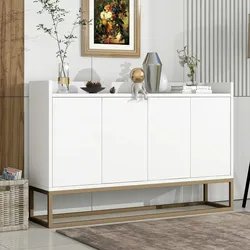 Merax Modernes Sideboard im minimalistischen Stil 4-türiger griffloser Buffetschrank für Esszimmer, Wohnzimmer, Küche weiß