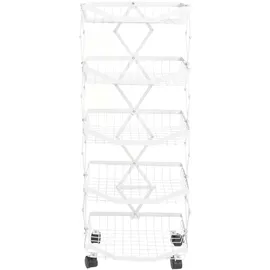 Mendler Regal HWC-N53, Küchenregal Rollregal Küchenwagen Standregal, Korb faltbar rollbar Eisen 95x39x28cm ~ weiß
