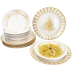 12tlg Tafelservice Wald ocker 6 Personen Essteller Suppenteller Weihnachten