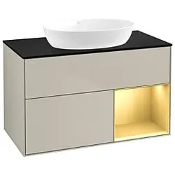 Villeroy und Boch Finion Waschtischunterschrank GA22HFHH 100cm, Abdeckplatte black matt, Emotion, Regale Gold matt lacquer, Sand Matt Lacquer