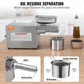 Vevor Elektrische Ölpresse, 700 W Edelstahl-Ölextraktionsmaschine, 140 °C / 284 °F konstante Temperatur, Heißpress-Ölpresse zum Pressen von E...