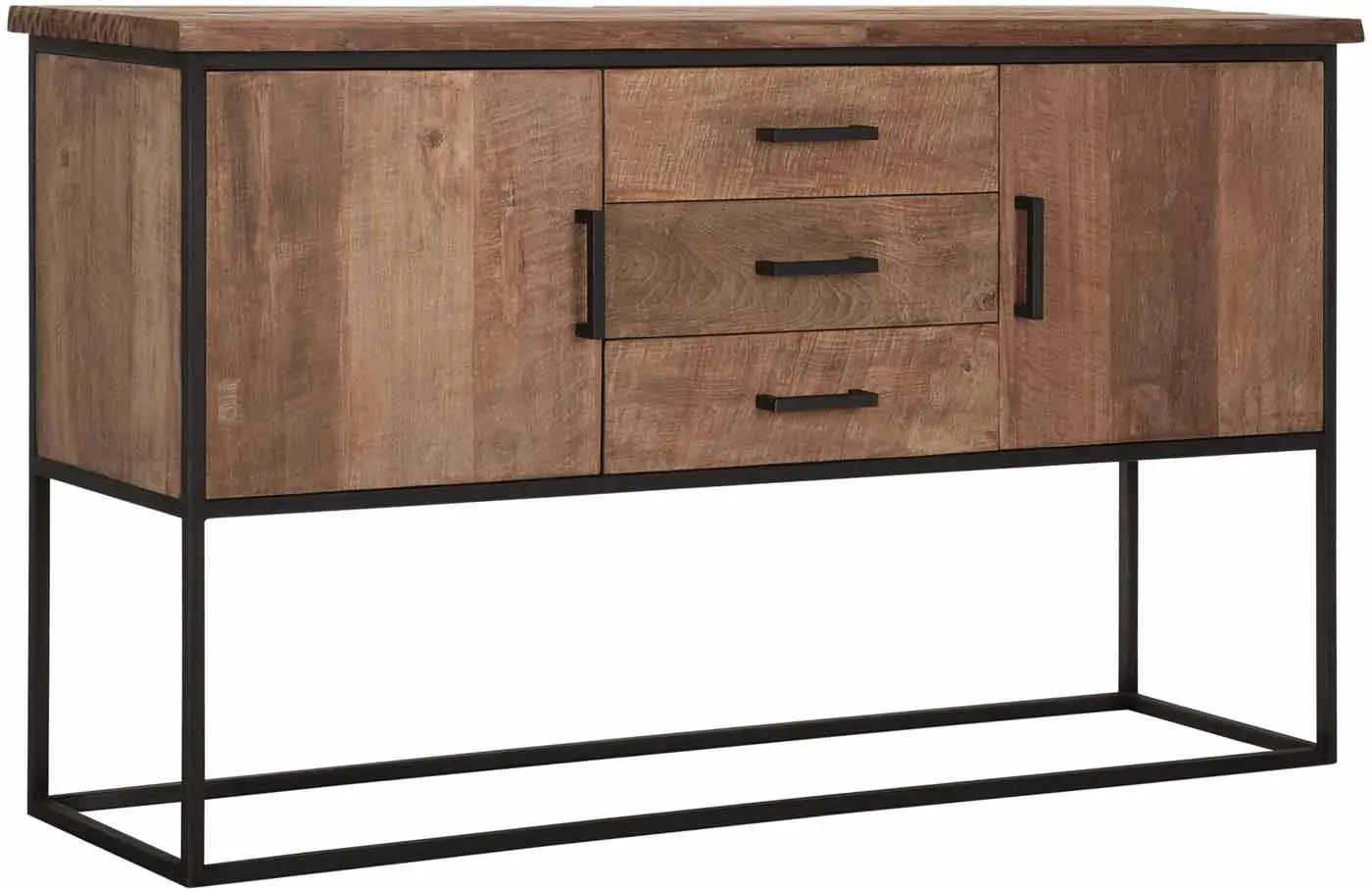 Sideboard Kommode Beam aus Teakholz, massiver Industrial Stil, natur, Metallgestell in Schwarz