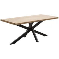 LC Home Esstisch 180x90cm Eiche Baumkante Stern-Metallgestell Holztisch Eichenholz
