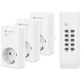 Sonero Funksteckdosen Set: 3X Funksteckdose und 1x Funkfernbedienung, 1100 Watt, max. 30m Reichweite, Indoor,