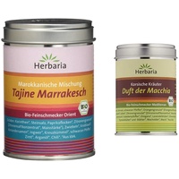 Herbaria "Tajine Marrakesch" Marokkanische Gewürzmischung, 1er Pack (1 x 100 g Dose) - Bio & "Duft der Macchia" Korsische Kräuter, 80g