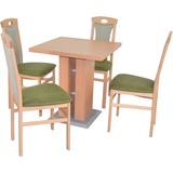 HOFMANN LIVING AND MORE Essgruppe »5tlg. Tischgruppe«, (Spar-Set, 5 tlg 5tlg. Tischgruppe), Buche-Nachbildung + grün + Buche-Nachbildung, , 71599303-0 B/H/T: 45 cm x 95 cm x 48 cm,