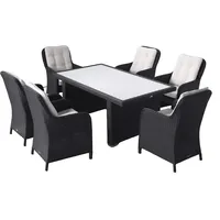RAGNARÖK PolyRattan - Deutscher Hersteller - Gartenmöbel Essgruppe Tisch 6 Sessel 12 Polster Rostfrei Aluminium Schwarze Garnitur (Doppelhalbrund-Rattan) + Polster & Glas Weiß